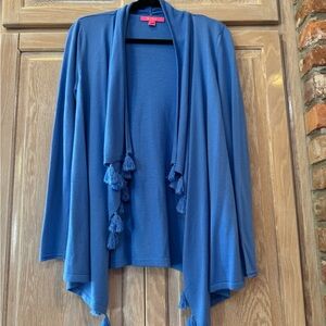 Lilly Pulitzer Blue Tassel Open Front Cardigan size S, never worn